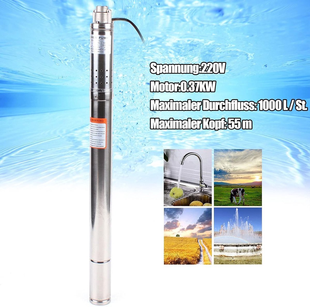 Diepbronpomp 2 inch - Dompelpomp met 370 W voor Tuin en Waterbeheersing thumbnail 4