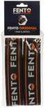 Verpakking met twee FENTO ORIGINAL elastieken voor kniebeschermers. Zwart met oranje strepen en witte FENTO-letters.