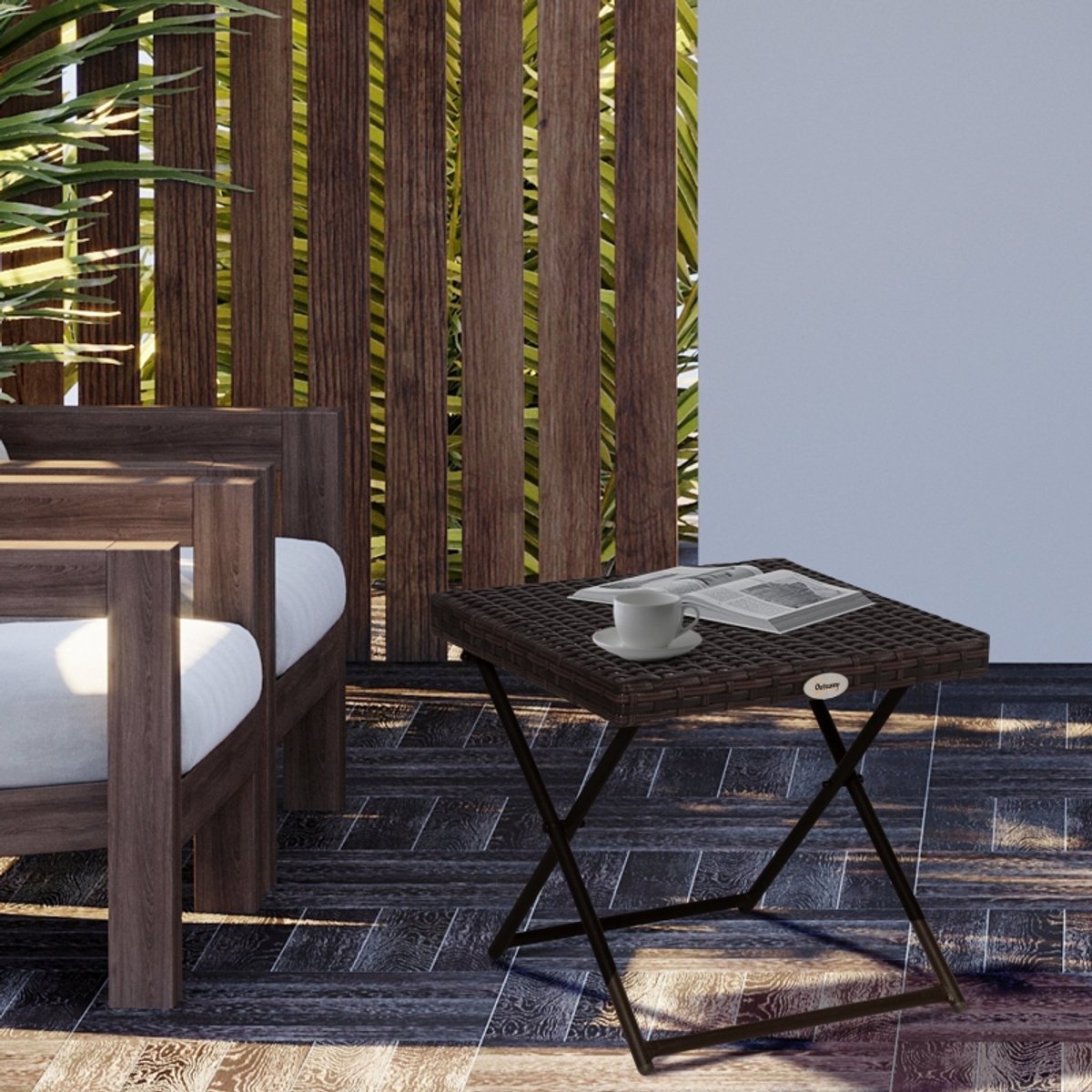 REDOM - Inklapbare Bijzettafel Voor Tuin En Balkon - Rattanlook - Metalen Frame - Rattan - Bruin - 40 X 40 X 40 Cm