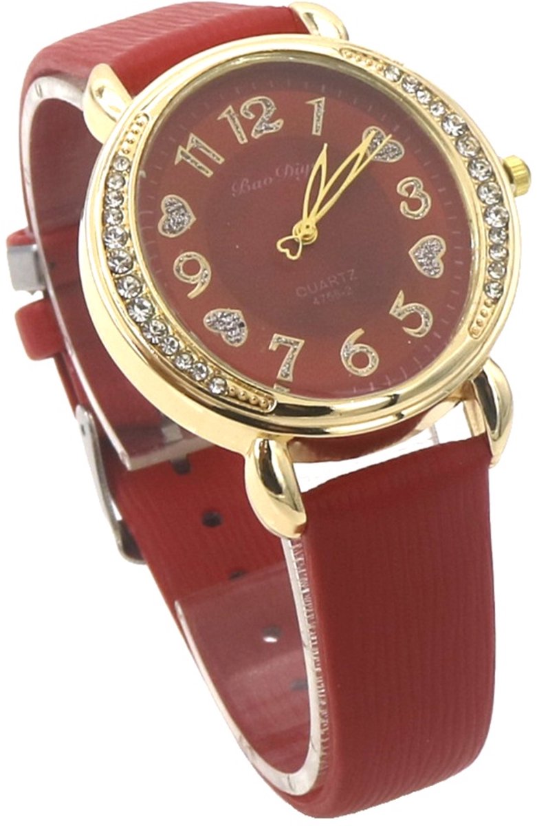 Horloge - quartz - PU band - rood - 36 mm