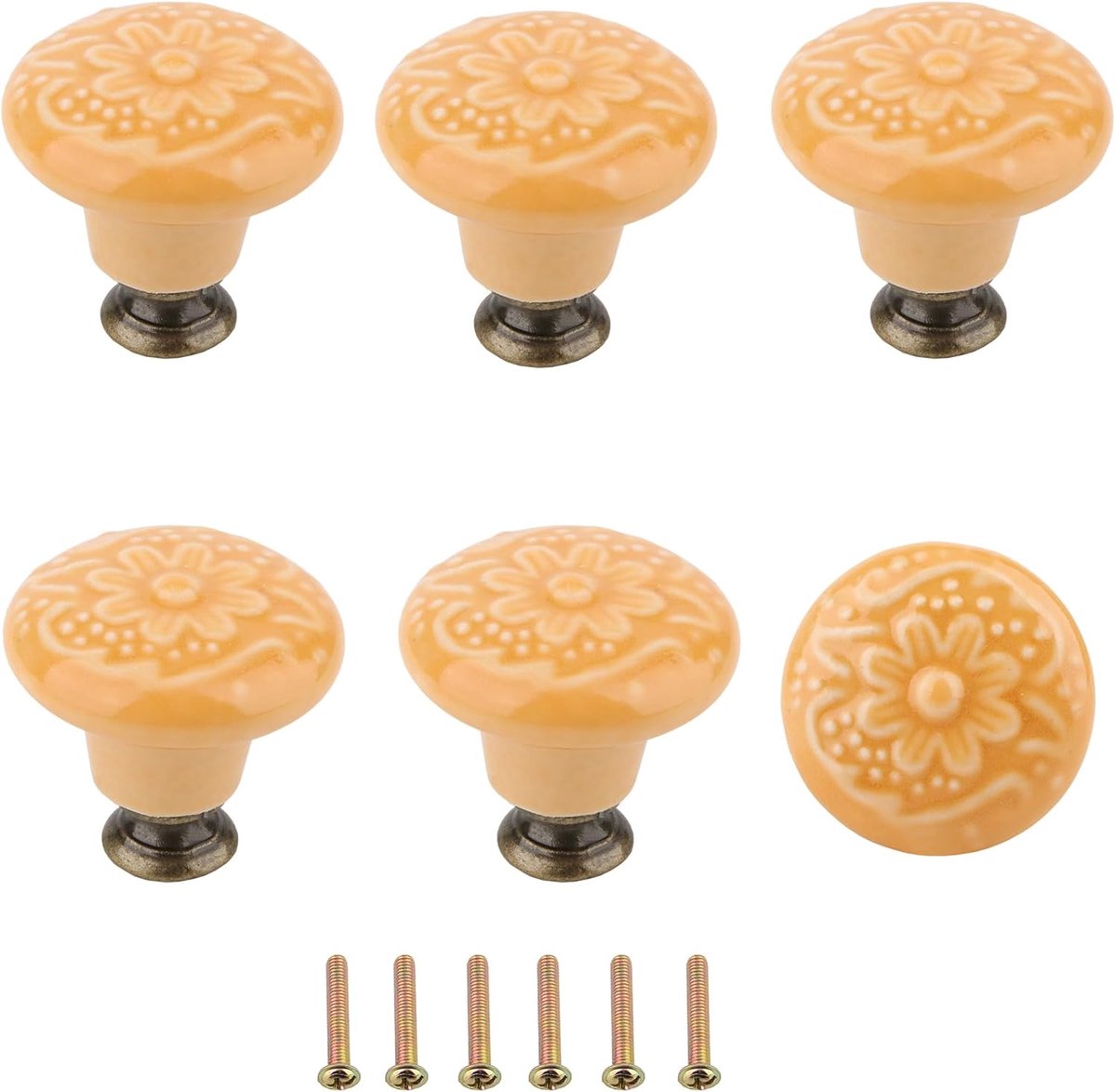 Oneay Set van 6 vintage-stijl keramische ladeknoppen met schroeven voor kasten, lades en doe-het-zelfprojecten.