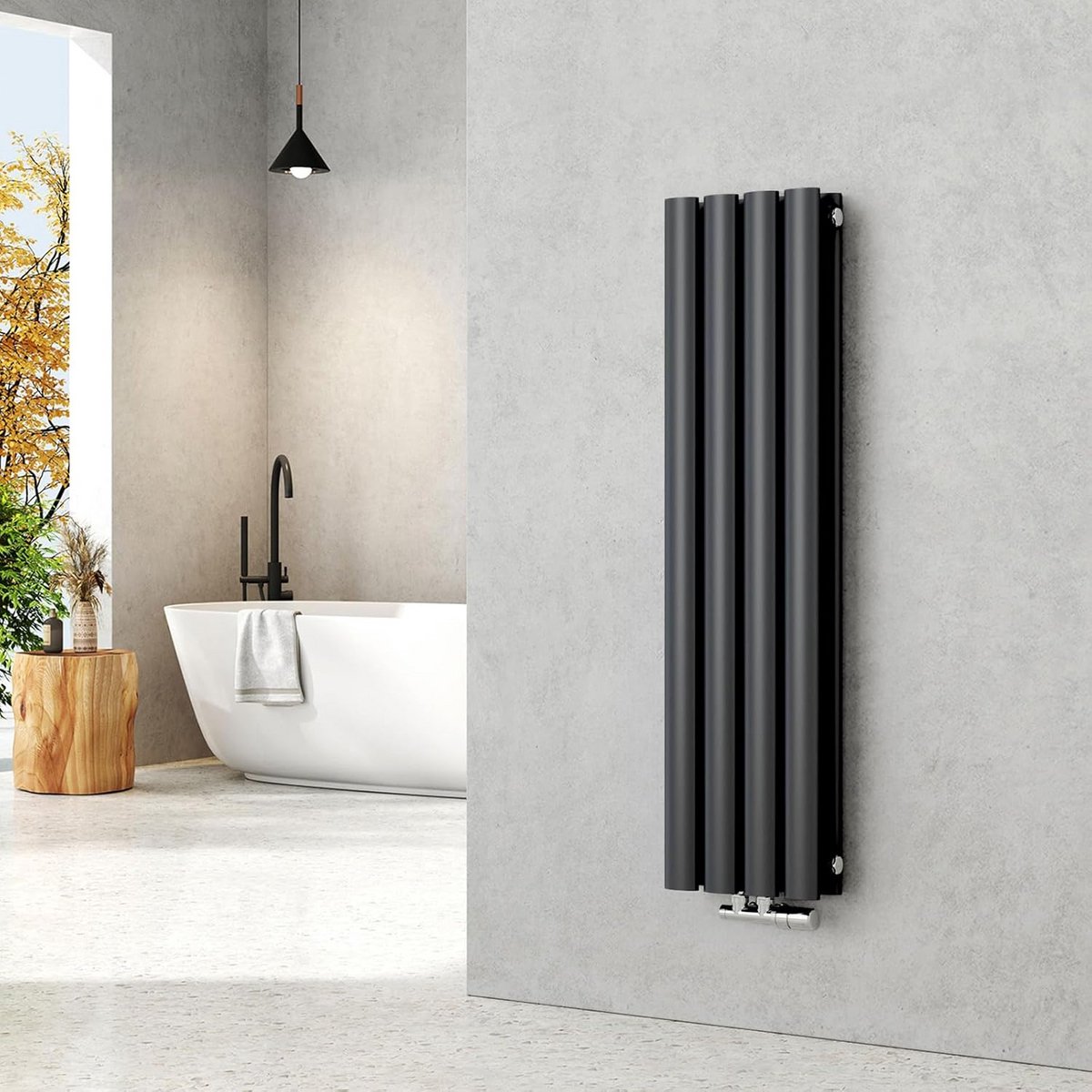 Kleine Paneelradiator 900 x 240 mm - Design Oval, Vertical, Anthraciet, 266 Watt