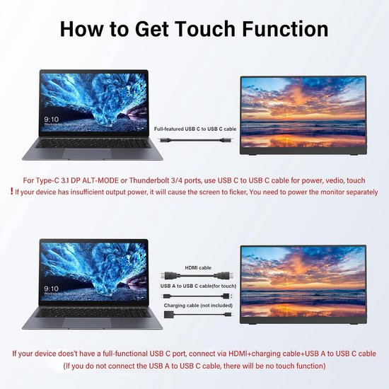 Draagbare 15,6 inch Touchscreen Monitor 1080p IPS/HDR voor Laptop PC PS4 PS5 Switch — afbeelding 2