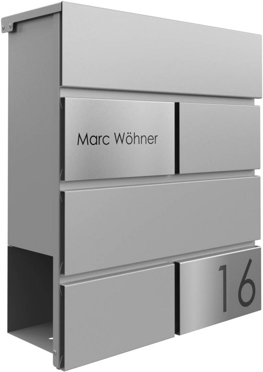 Luxe brievenbus met krantenvak en personalisatie - Grijs aluminium design
