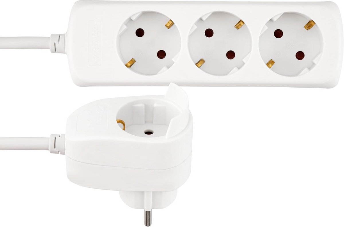 Meervoudige contactdoos met schakelaar - 3+1-voudig, 2 m, wit