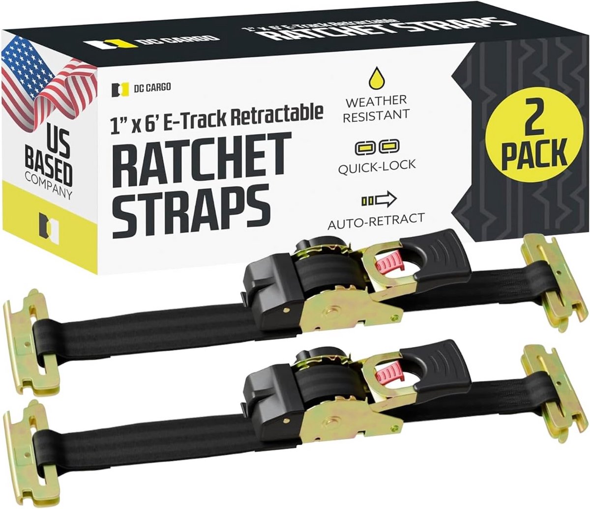 Intrekbare Ratelspanbanden voor E-Track Systeem - 2 Stuks - 2,5 cm x 1.8m - Voor Veilige Bevestiging Caravan en Lading