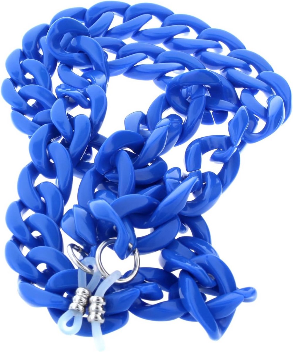Stijlvolle Brillenketting van Kunststof met Rubberen Lus en Stopper in Blauw