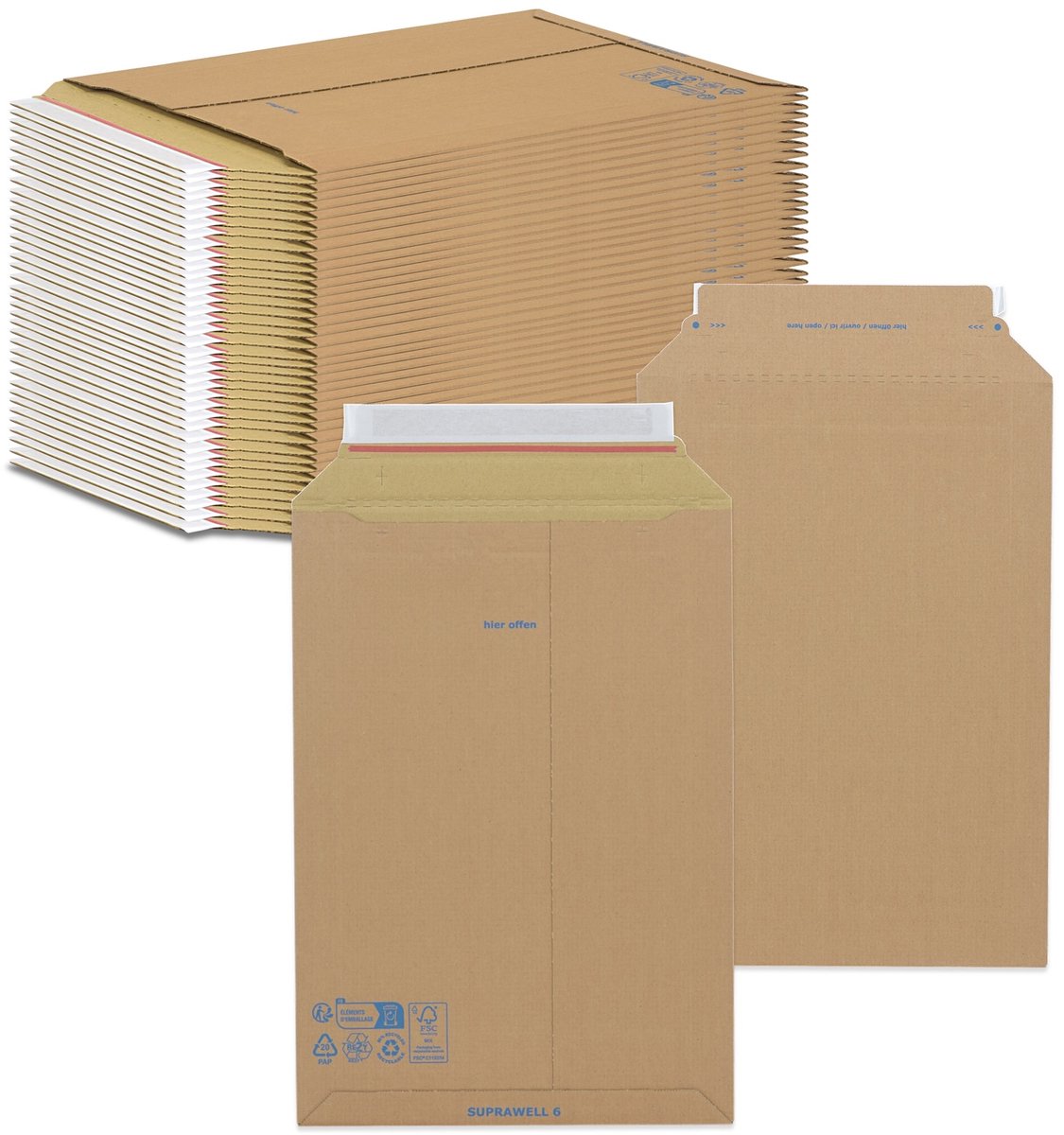 Oputec 50x verzendtas VT71 A3+ 290x410 mm golfkarton envelop zelfklevend met scheurstrip