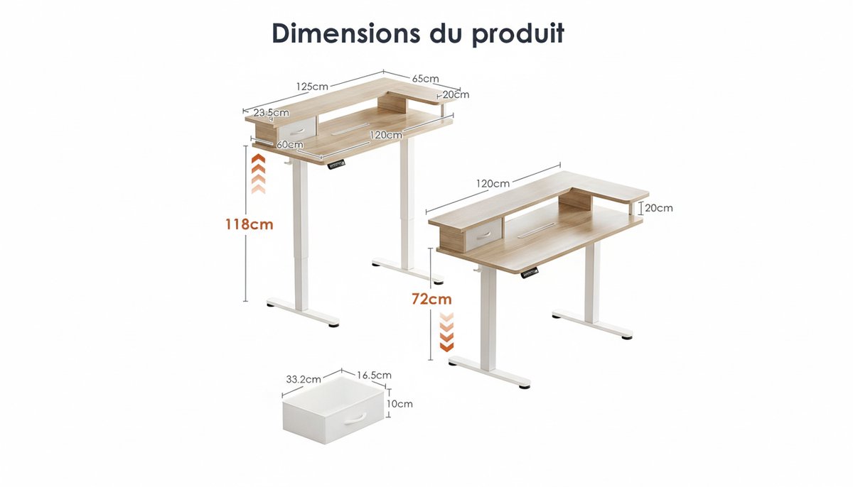 Image of Electric Desk 120x60 cm Casa Velluto FlexiPro – Hoogte Verstelbaar Staand Bureau met L-Monitorhouder, Lade, USB-poorten en Kabelbeheer, Ergonomisch Computerbureau, Beige, Modern Design