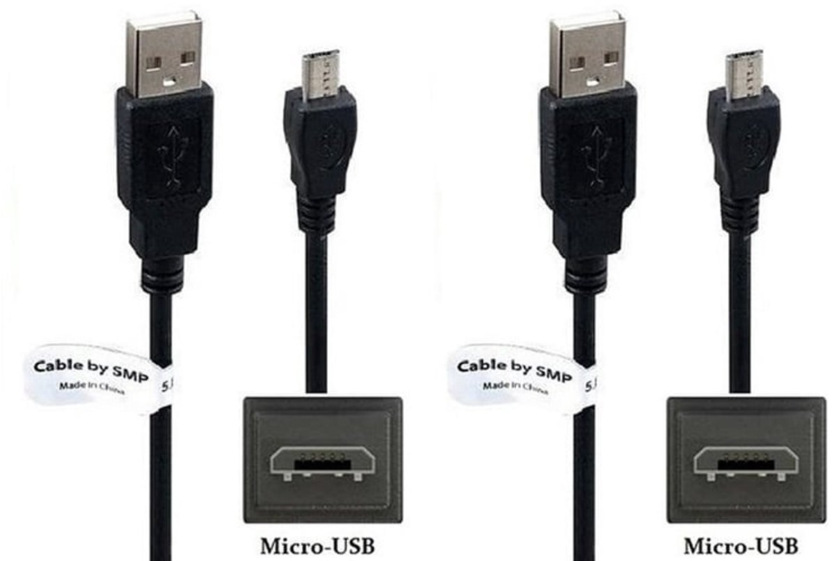 2 stuks OneOne 2,0m Micro USB kabel. Stevige laadkabel. Oplaadkabel snoer past op past op Logitech G900, G903, H800, Harmony 665, 700, 950, Harmony Elite, One Ultimate, K800, K830, Keys-To-Go