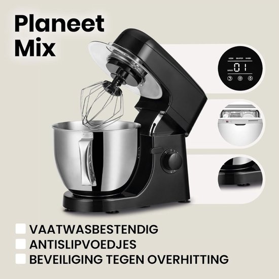 Nexvo® Mixer met Mengkom - Keukenmachine - Kneedmachine- Zwart- ‎39cm x 35cm x 25cm van Nexvo — afbeelding 2