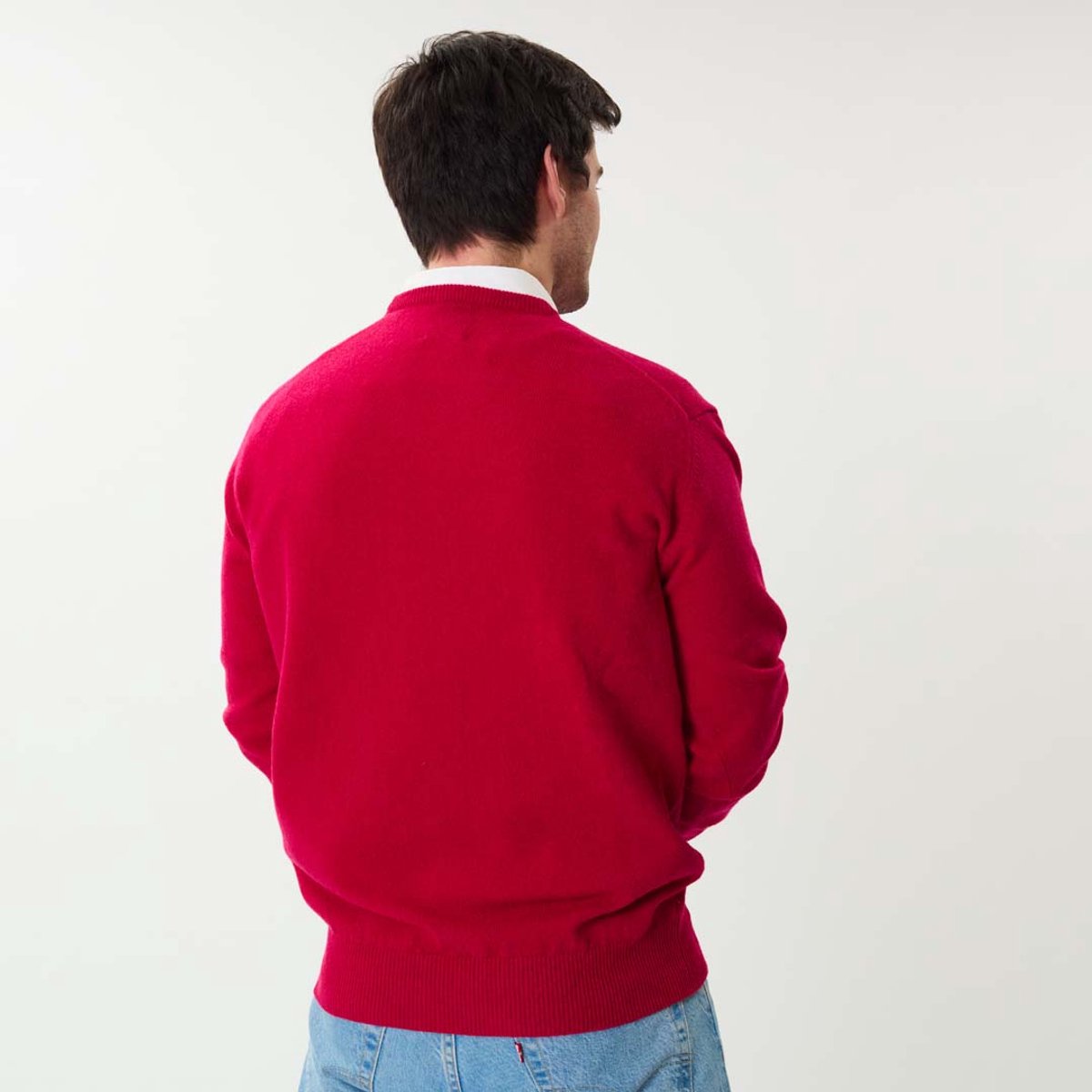 Osborne Knitwear Trui met V hals - Sweater heren in Lamswol - Pullover Heren - Ruby - XL