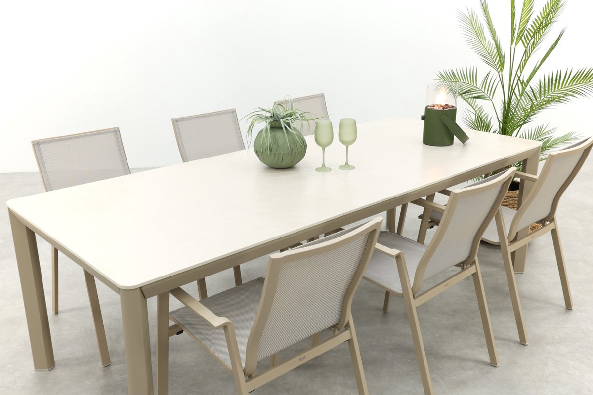 Atmos/Hartman Kyra aluminium tuinset voor 6 personen 240x100 cm. - Latte – foto 3