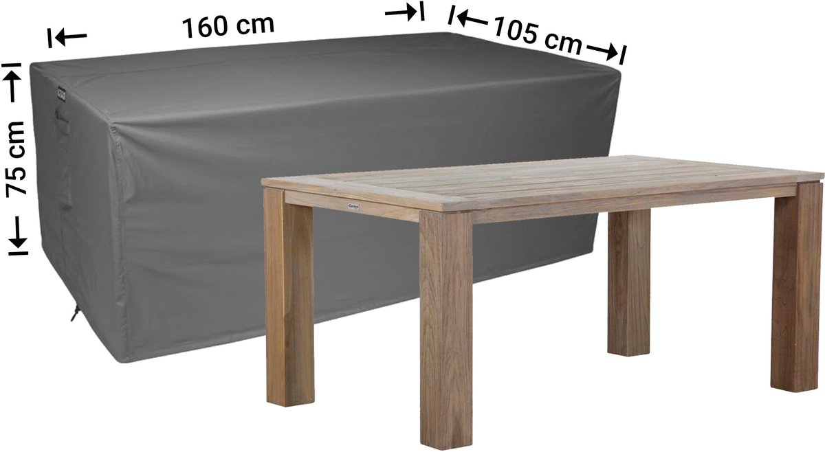 Raffles Covers Beschermhoes tuintafel - 160 x 105 H: 75 cm - D-RT160105XL - Waterdicht - Ademend - UV-bestendig - Elastisch rijgkoord - Beschermhoes tuinmeubelen Antraciet