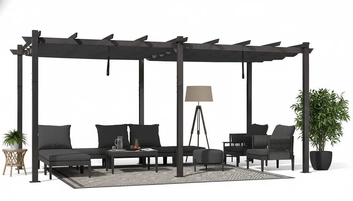 PURPLE LEAF Pergola – Stevig Aluminium Frame – Verstelbaar Zonnedak – UV-bestendig Doek – Roestvrij en Weerbestendig