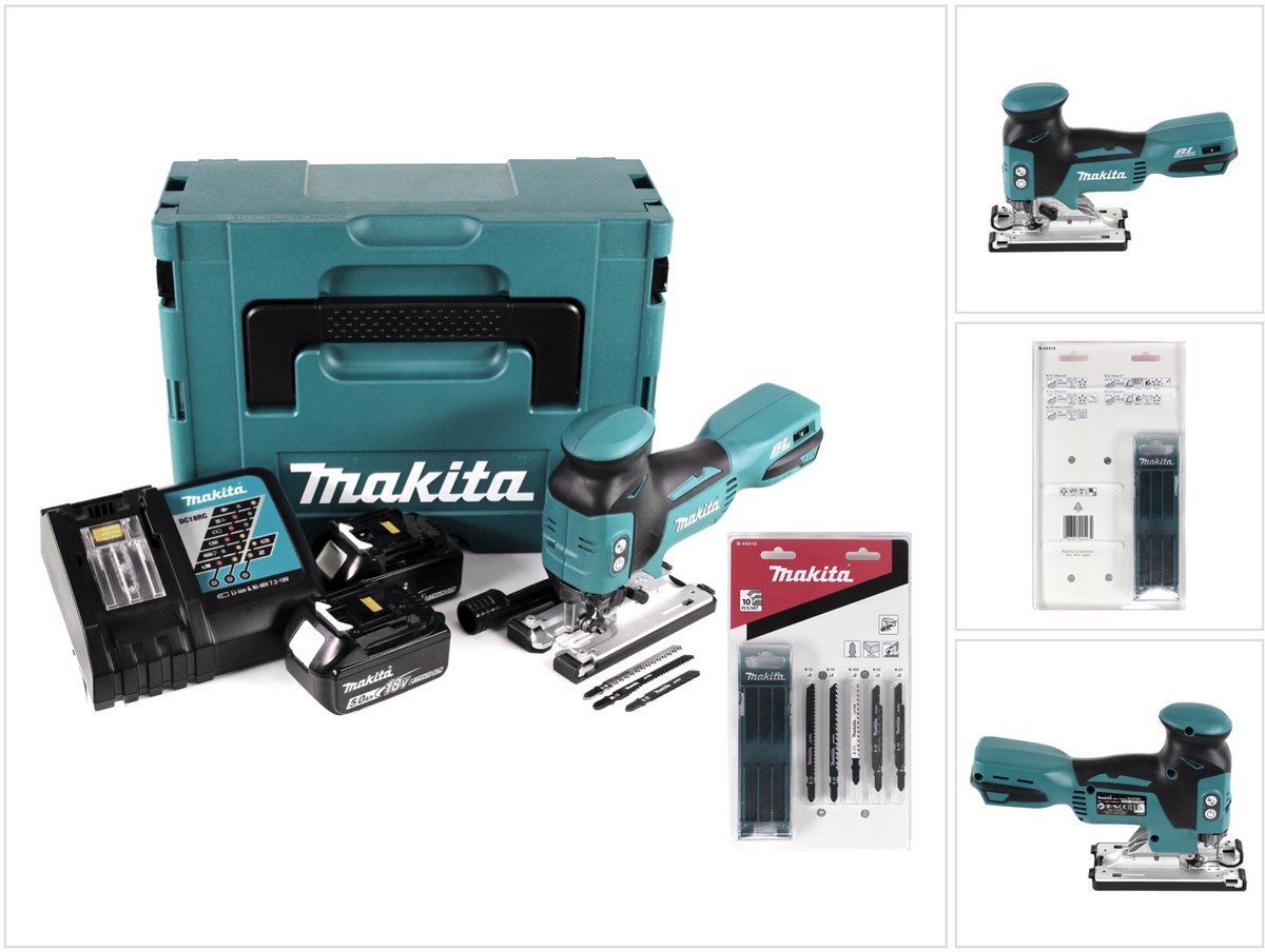Makita DJV 181 RTJ accu pendelzaag 18V borstelloos + 1x accu 5,0Ah + oplader + 17x zaagblad + Makpac