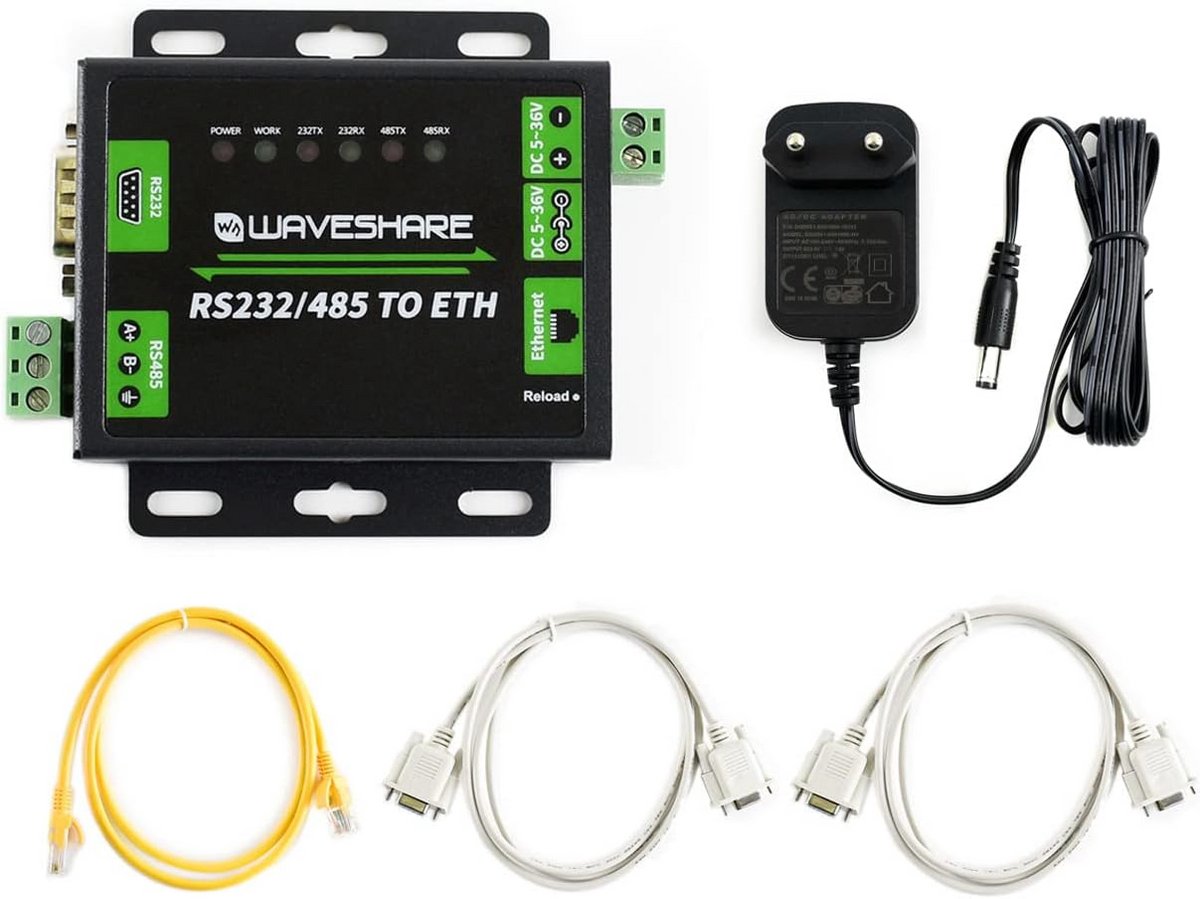 Industrieel RS232/RS485 naar Ethernet Converter met Dubbele Seriële Poorten - TCP/UDP Client en Server