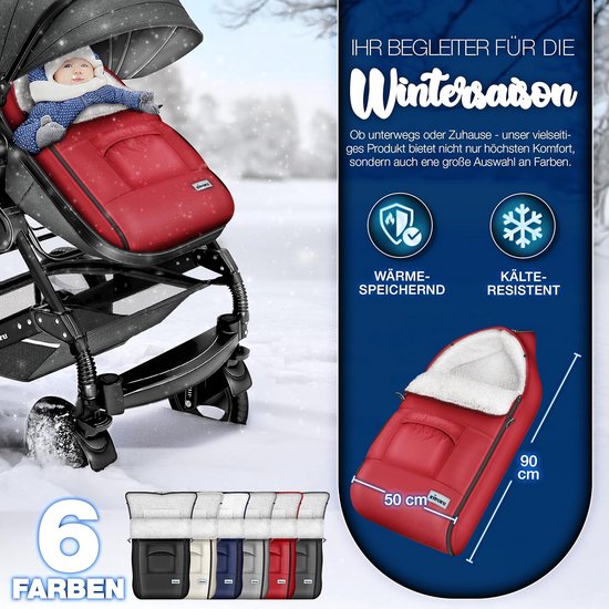 Wintervoetenzak voor Kinderwagen en Buggy - Wasbare Babyvoetenzak met Rits en Tas - Rood — afbeelding 3