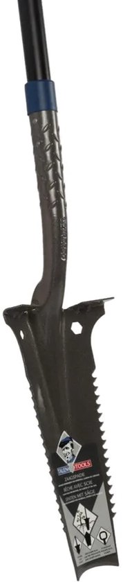 Close-up van de gekartelde rand van een zaagspade.