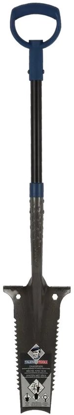 Zaagspade met blauw D-handvat en gekartelde randen, 115 cm lang.