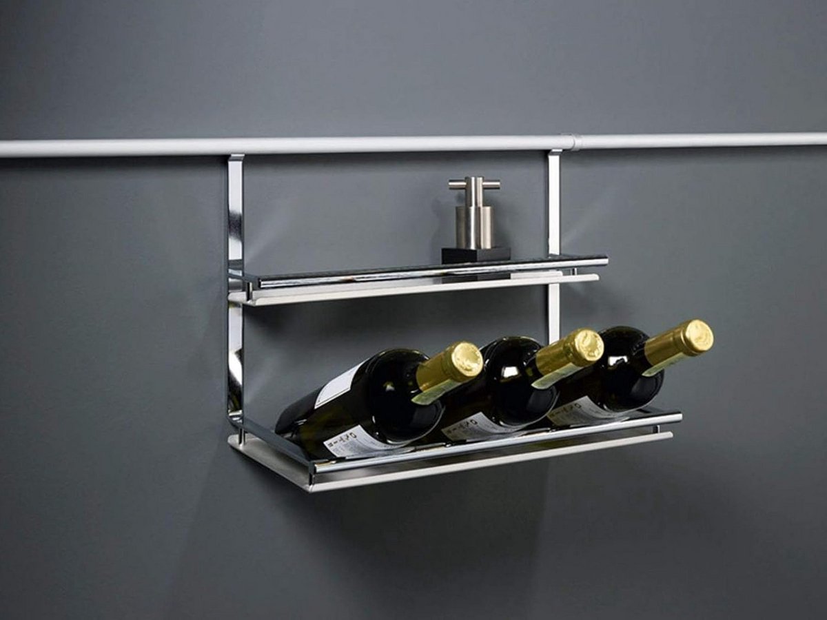RVS Wijnflessenrek voor Keuken of Bar - Wandmontage