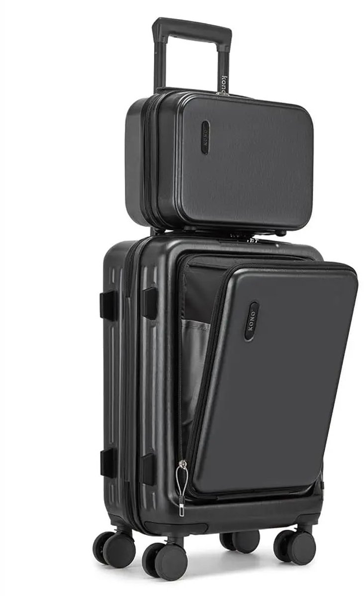 NaevaMi Handbagage Koffer - Handbagage Trolley - Met Handbagagetas - Make-up tas - 20 Inch - Trolley - Met TSA Cijferslot - ABS - Met Laptopvak - 360 ° Draaibare Wieltjes - Trolley Handbagage Lichtgewicht - 57 × 38 × 22 cm - Grijs