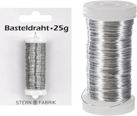 Knutseldraad op een spoel, 25g, met verpakking met tekst "Basteldraht 25g".