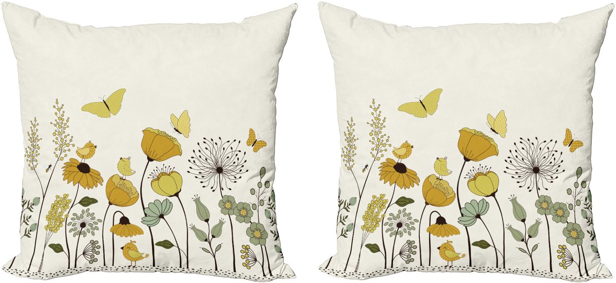 ABAKUHAUS Lente Kussensloopset (2 stuks), Gevlekte Vlinders, 45 cm, Aardgeel Lichtgroen Aarde geel lichtgroen