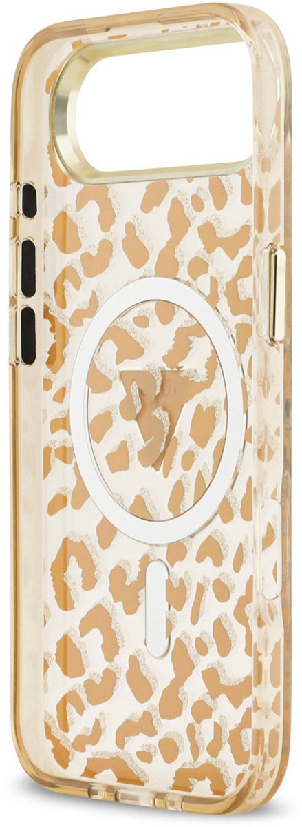 Guess Back Cover Case voor iPhone 17 Air - Bruin - MagSafe - Leopard Glitter Edition