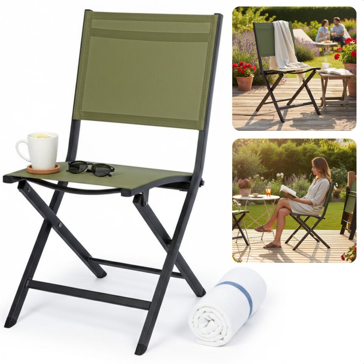 Cheqo® Vouwstoel - Klapstoel - Opvouwbare Stoel - Inklapbare Stoel - Campingstoel - Kampeerstoel - Strandstoel - Festival Stoel - Tuinstoel Opvouwbaar - Tuinstoel Inklapbaar - Groene Vouwstoel