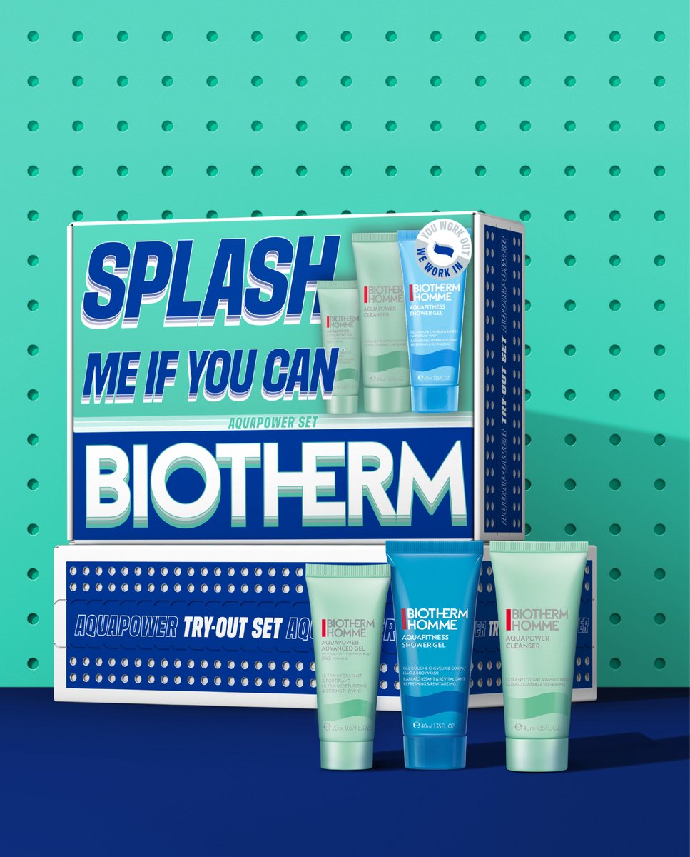 Biotherm Skin Fitness Try-Out Set Voor Mannen: SPLASH ME IF YOU CAN – AQUAPOWER SET, Complete Hydratatie Routine met Aquapower Advanced Gel 20ml, Aquapower Cleanser 40ml, Aqua Fitness Shower Gel 40ml