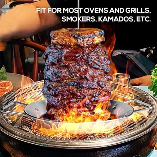 Verticale voor Al Pastor - RVS Braziliaanse Spies met 3 Punten - Inclusief Borstel en Vetscheidingsbak - Voor Tacos Shoarma en Kebabs in Oven of Rookoven - Barbecue Accessoire van Merkloos — afbeelding 4