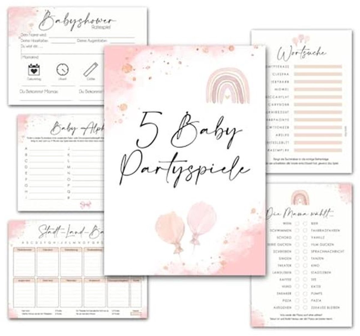 Spelset voor Babyshower - 5 Vullingen voor Jongens en Meisjes - Persoonlijk Cadeau voor Zwangere Vrouwen - Roze Design