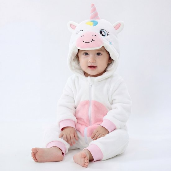 JAXY Baby Onesie - Baby Rompertjes - Baby Pyjama - Baby Pakje - Baby Verkleedkleding - Baby Kostuum - Baby Winterpak - Baby Romper - Baby Skipak - Baby Carnavalskleding - EU 80/86 (label 100) - Eenhoorn Wit
