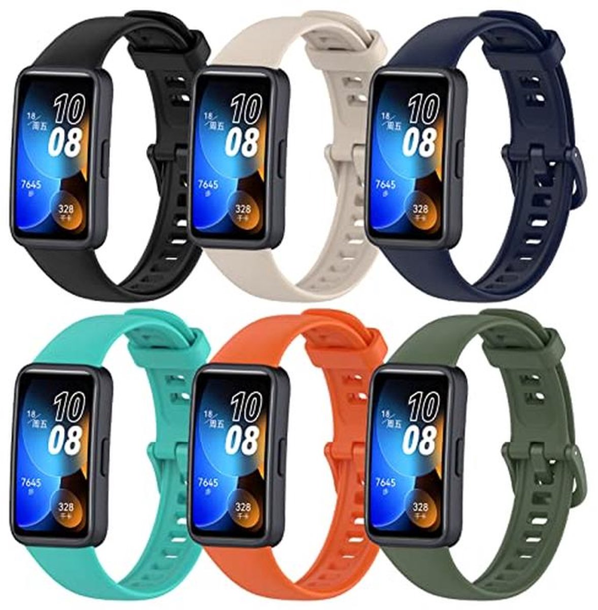 Pack van 6 vervangende armbanden voor smartwatches - kleurrijk, ademend, waterdicht, zacht silicone