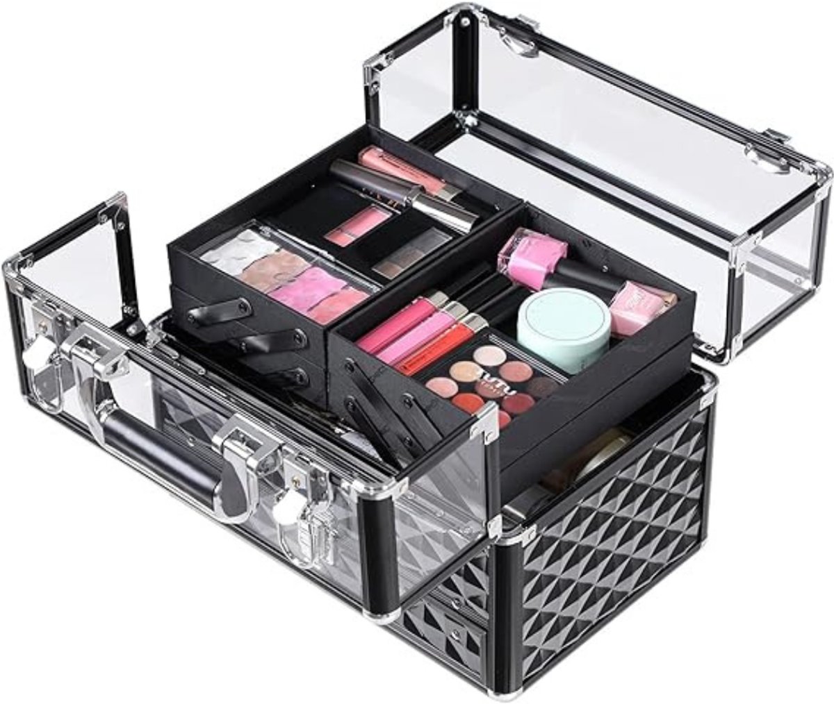 Aura® Visagie Koffer - Make Up Organizer - Make Up Koffer - Zwart - 12cm x 8cm x 9cm