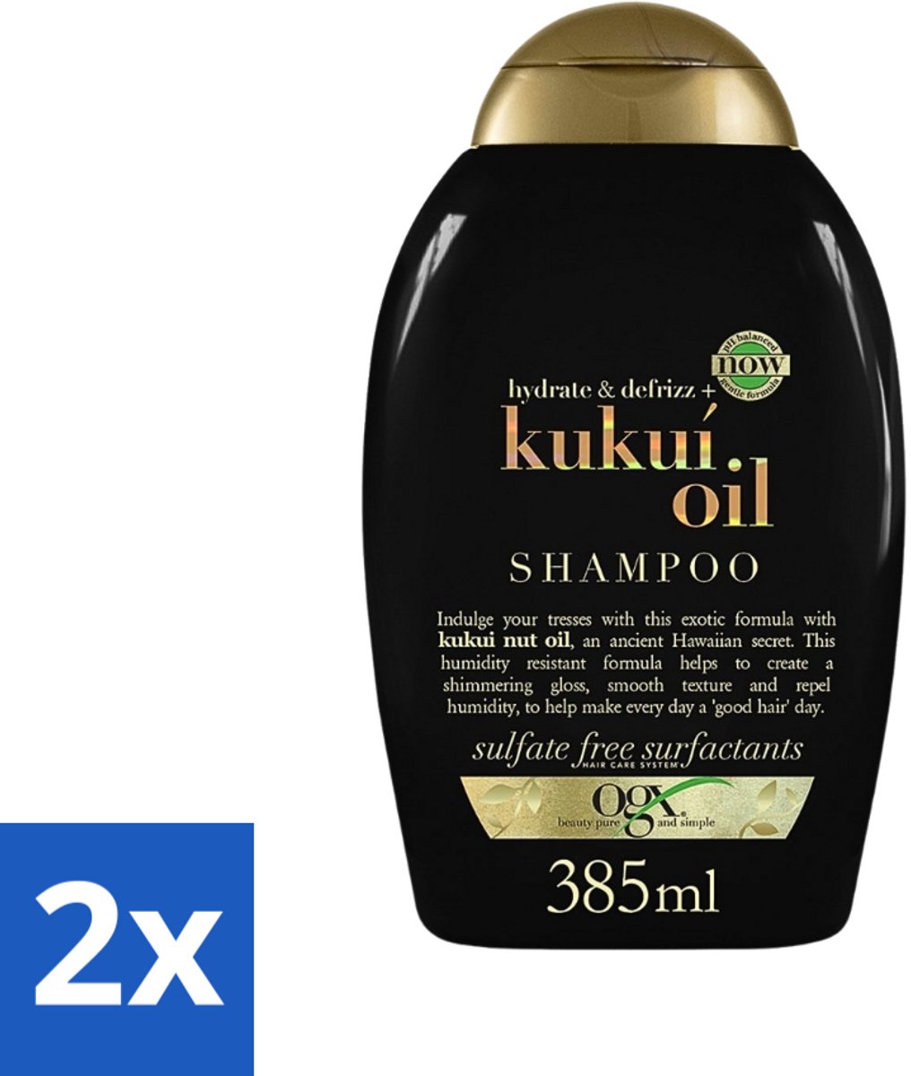 2 x OGX - Kukui Oil - Shampoo - Hydraterend - Anti-Pluis - 385 ml - Anti-frizz Shampoo - Kukui Oil Shampoo - Hydrating Shampoo - Anti-frizz - Pluis Controle