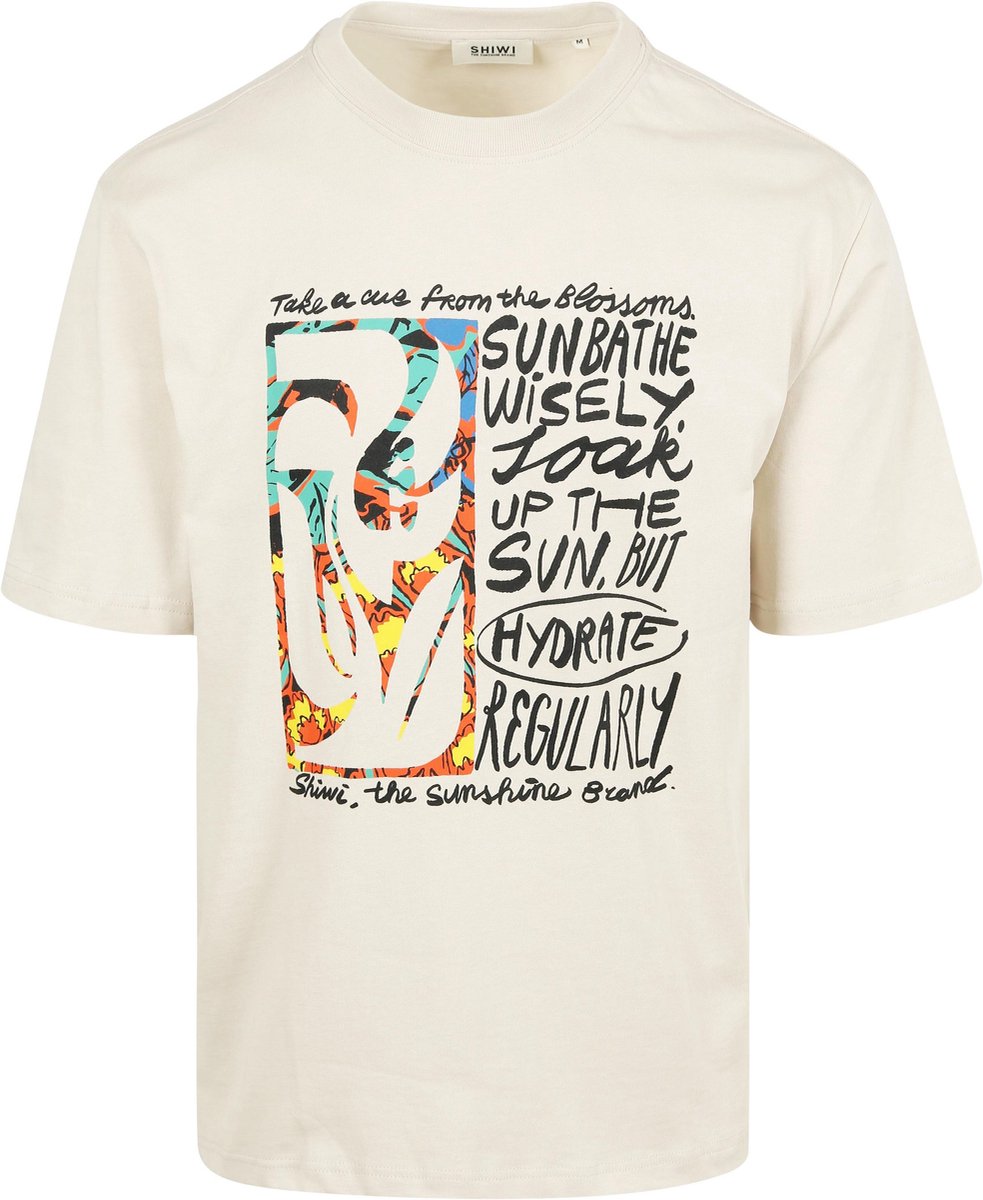 Shiwi T-Shirt Jay Flower Block Beige - Maat S - Heren - Casual T-shirts