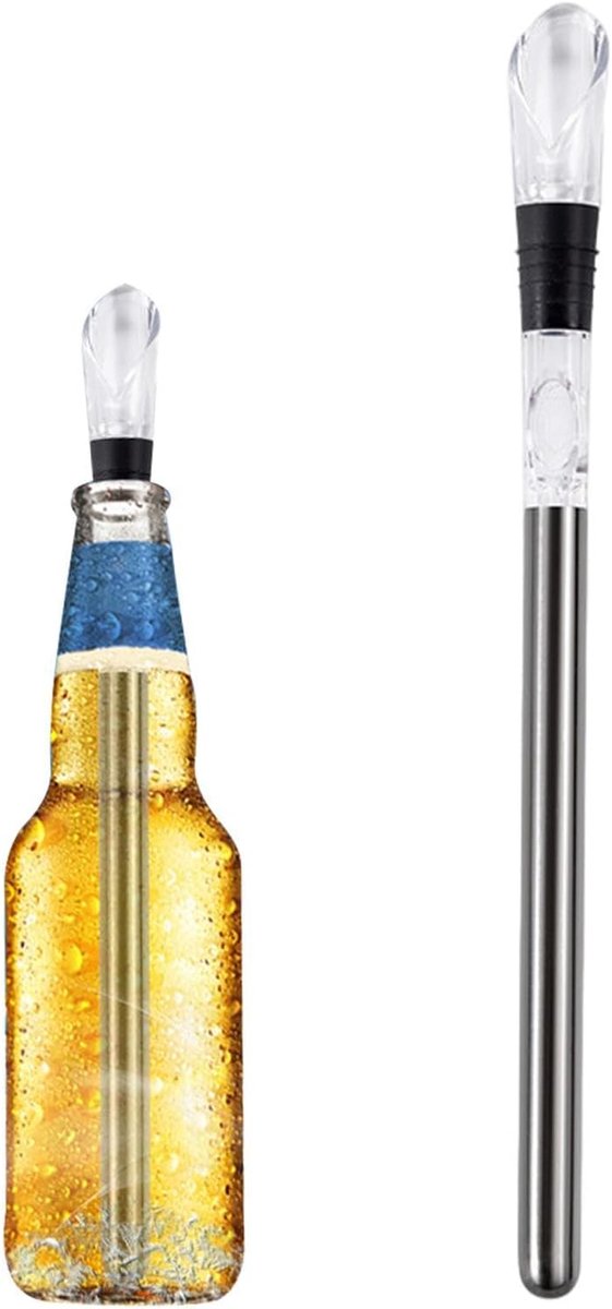 Wijnkoeler Stok - Drankkoeler - Snel Wijn Koelen - Direct Schenken - 328mm Lengte - Zilver