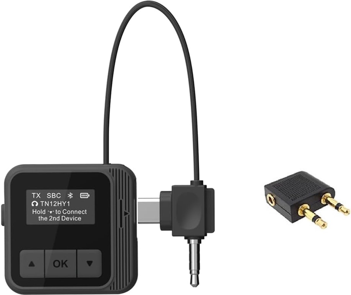 Audio Adapter - Hoofdtelefoon Zender - Draadloze Audio - Bluetooth 5.3 Connectie - 10cm x 10cm x 5cm - Zwart