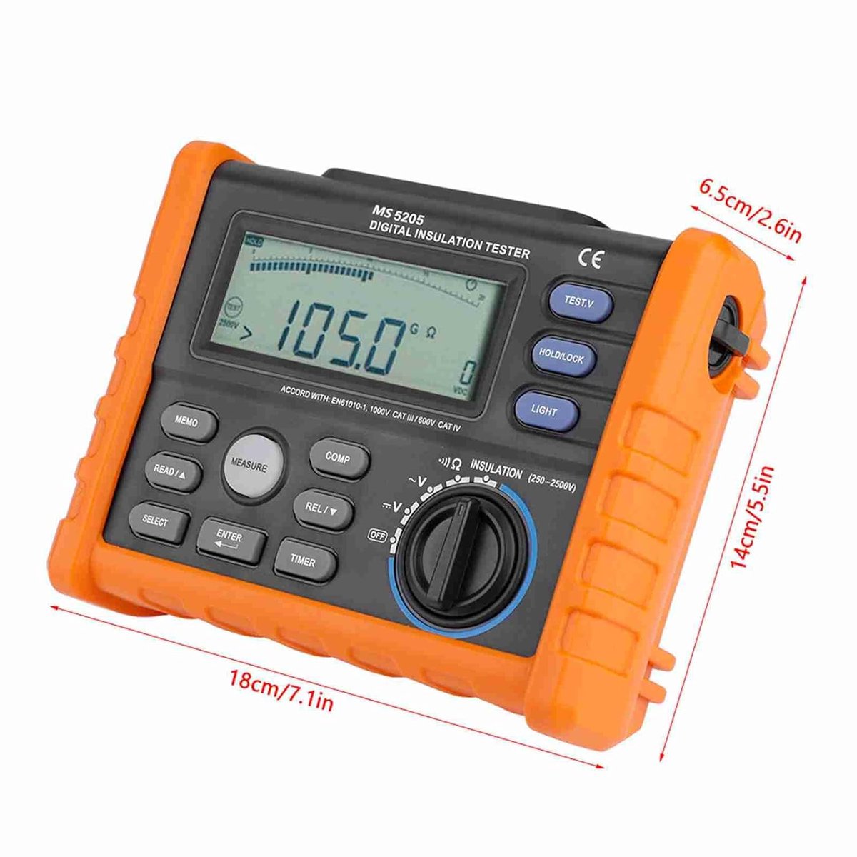 Isolatiemultimeter - Digitale Tester - Elektrisch Onderhoud - 2500V Testspanning - PI DAR Berekening - Oranje