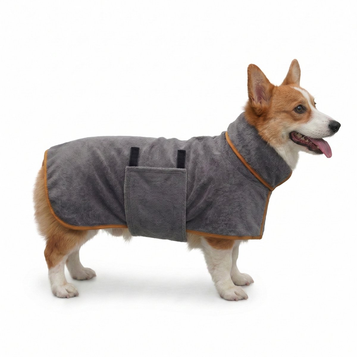 Rainbecom - Hondenbadjas - S - Ruglengte 34-40 cm - Honden Handdoek - Sneldrogende Badjas Hond met Klittenband - Hondenkleding Microvezel - Absorberende Honden - Grijs Oranje
