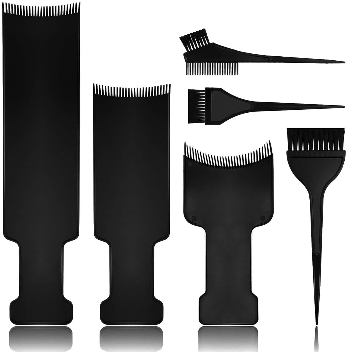 Daity 6-delige highlightset met 3 highlightborstels en 3 getande highlightplanken - geschikt voor het kleuren van haar - accessoireborstels voor kappers (zwart).