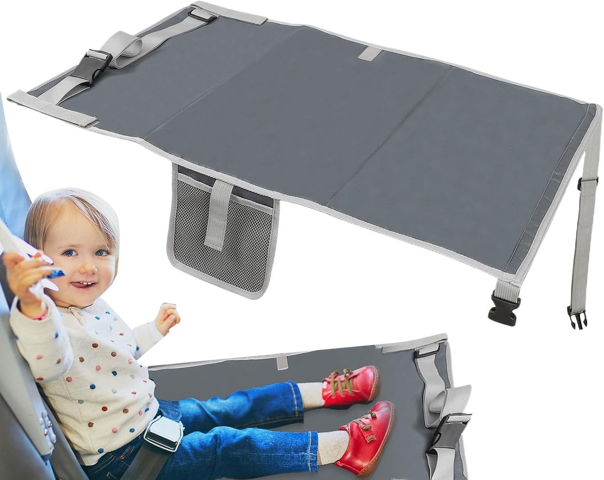 Kinderbed Vliegtuig - Reishangmat Zitverlenger - Lange Vliegreizen - Opvouwbaar Lichtgewicht - 76x44.5 cm - Grijs