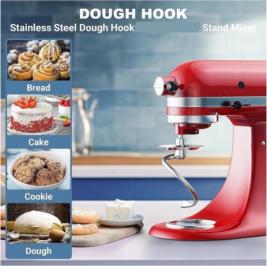 Deeg Haak - Keukenmachine Accessoire - Brood Deeg Maken - Vaatwasserbestendig RVS - 4.5-5 Qt van Merkloos — afbeelding 4