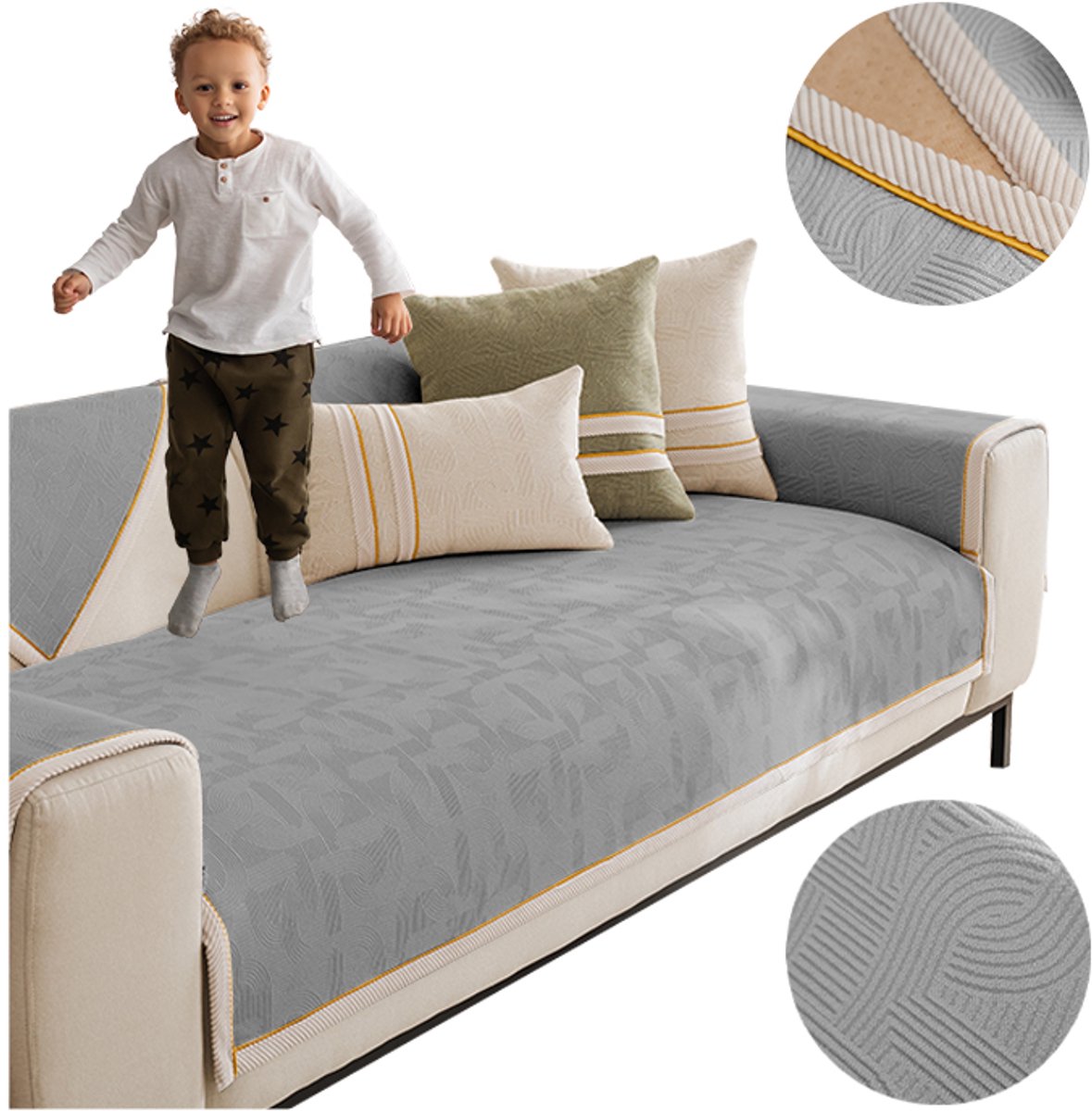 Meble od Nowa Serie - Bankhoes - 90x70 cm - Donkergrijs - Gouden Bies