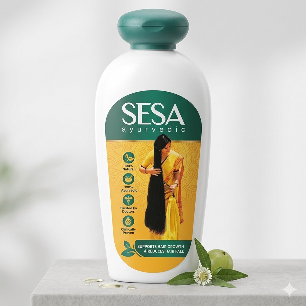 Sesa Ayurvedische Haarolie - 180 ml - Tegen Haaruitval & Roos - Verrijkt met 18 Kruiden & 5 Oliën - Voor Sterk en Gezond Haar Natuurlijke Verzorging tegen Met Authentieke Indiase met Kajal Sticker