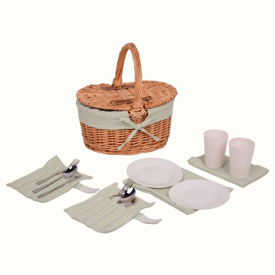 Outsunny Wilgenhouten picknickmand voor 4 personen met geïsoleerd