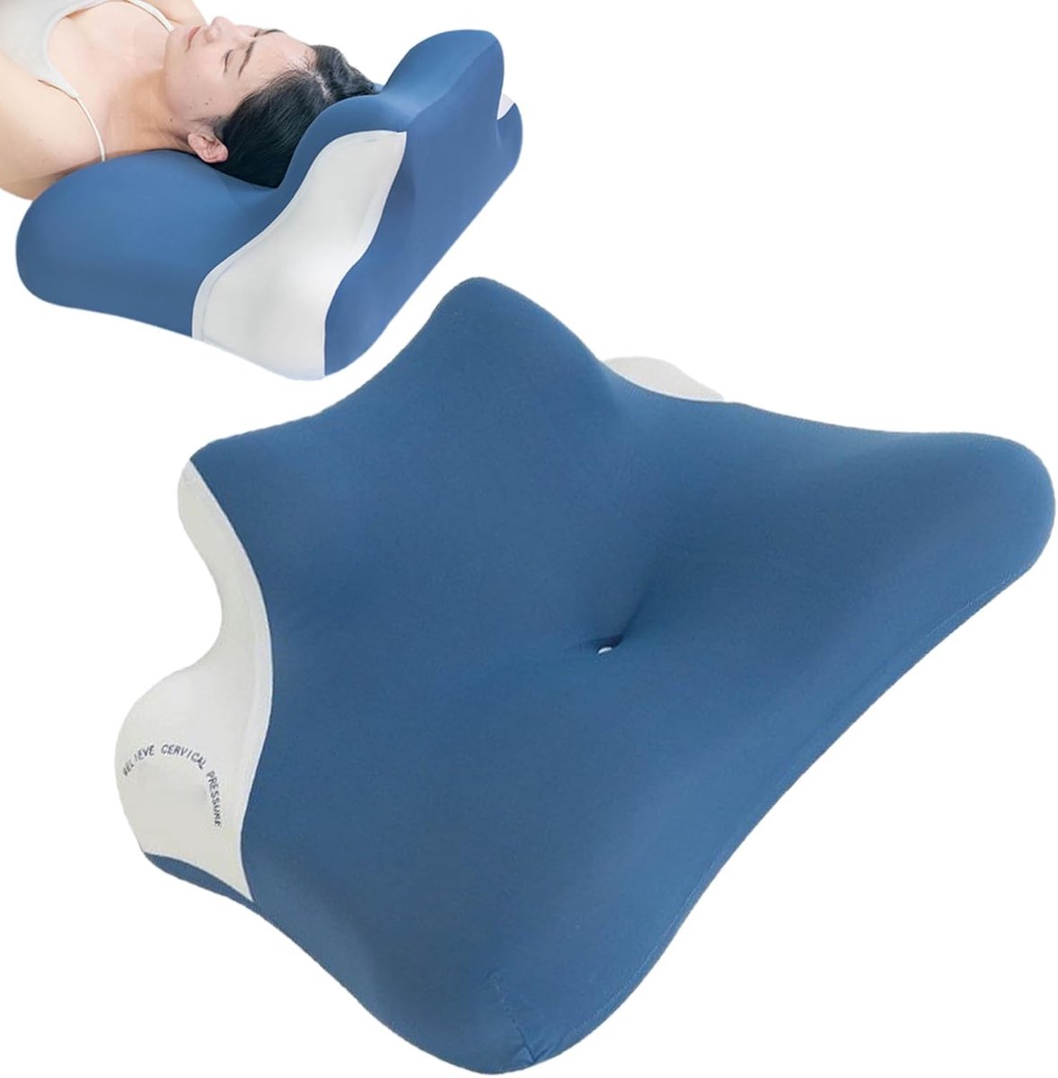 Leeskussen Bed - Wigkussen Lendensteun - Lezen Ontspannen Slapen - Ademend Geheugenschuim - 40x60x23cm - Blauw Wit