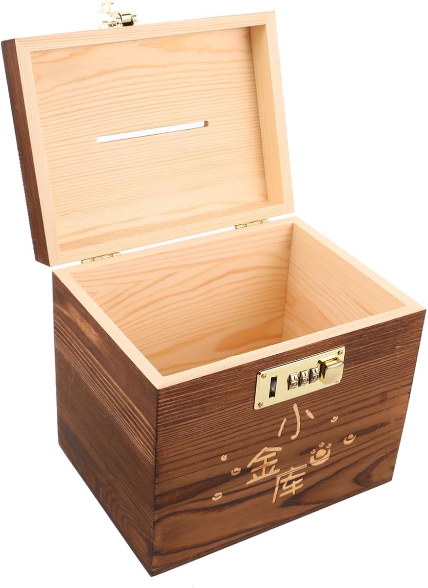 Spaarpot met slot - Geldkistje - Financieel leren - Wachtwoordbeveiliging - 19.70X17.70X14.80CM - Lichtbruin